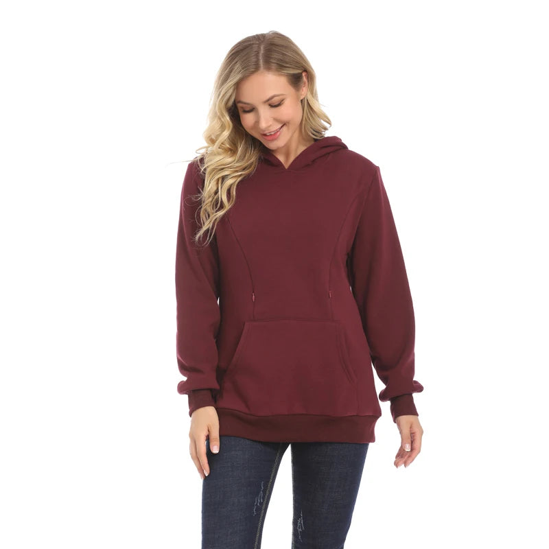 Maternity Hoodied Sweater Winter Thermal Fabric Long Sleeve Breastfeeding Jumpers Nursing Wear Lactation Clothes