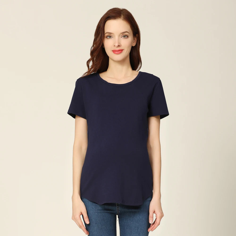 New Women Maternel T Shirt Short Sleeve Stretch Cotton Tops Zipper Breastfeeding Loose Pregnant Clothes Big Size