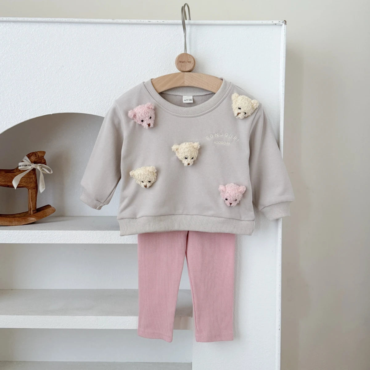 2Pcs Baby Boys Girls Clothes Top Pants Long Sleeve Tracksuit Handmade Cartoon Bear Kids Sets Children Clothing Toddler Outfit