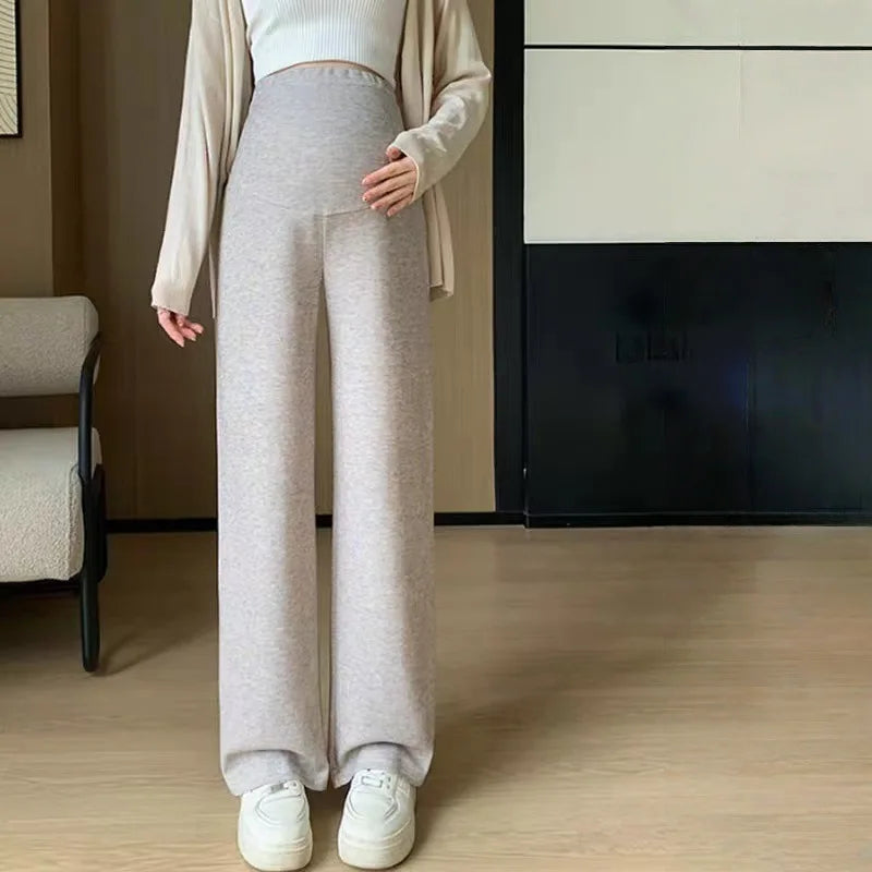 2025 Autumn Winter Maternity Pants Wide leg Loose Straight Elastic Waist Belly Long Trousers for Pregnant Women Youth Pregnancy