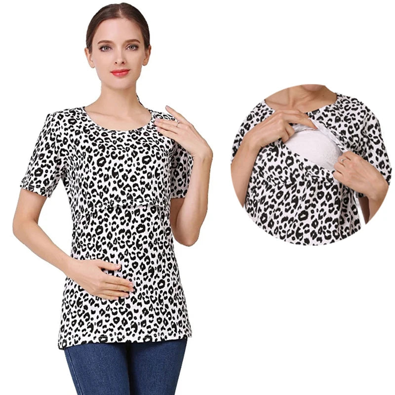 Big Size Maternity Nursing T-shirt Short Sleeve Cotton Breastfeeding Blouse Postpartum Lactation Comfortable Top for Women