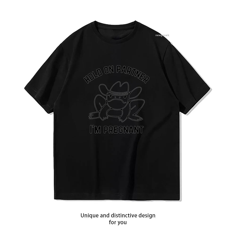 Western Frog Funny Pregnancy Announcement First Time Mom Gift T-shirt Woman Man Summer Cotton Graphic T Shirts Adult tops