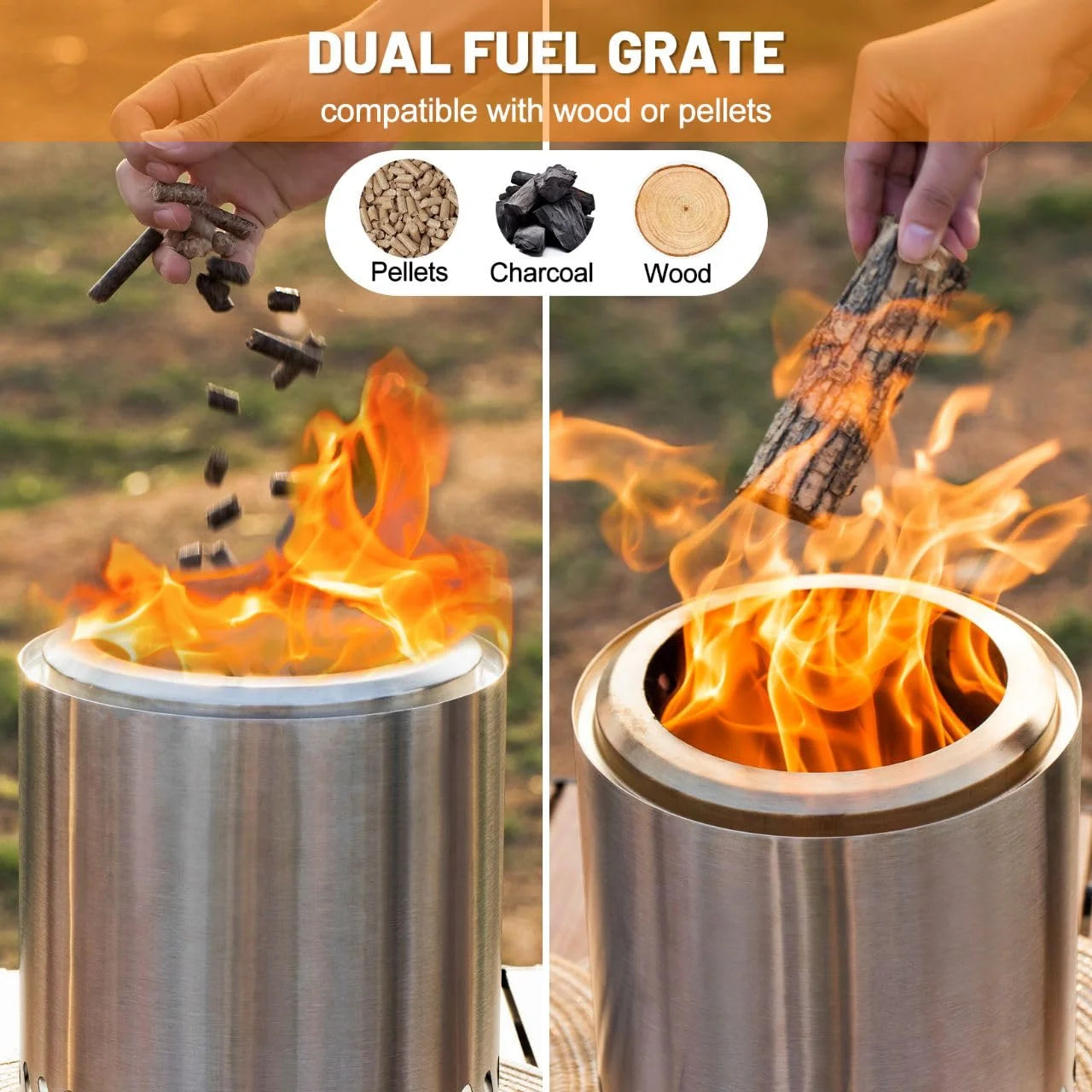 Table Top Firepit 7 Inch - Tabletop Fire Pit Camping Stove Stainless Steel Pellet Patio Heater Portable Smokeless Fire Pit for Camping Outdoor Outside