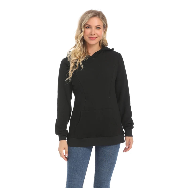 Maternity Hoodied Sweater Winter Thermal Fabric Long Sleeve Breastfeeding Jumpers Nursing Wear Lactation Clothes