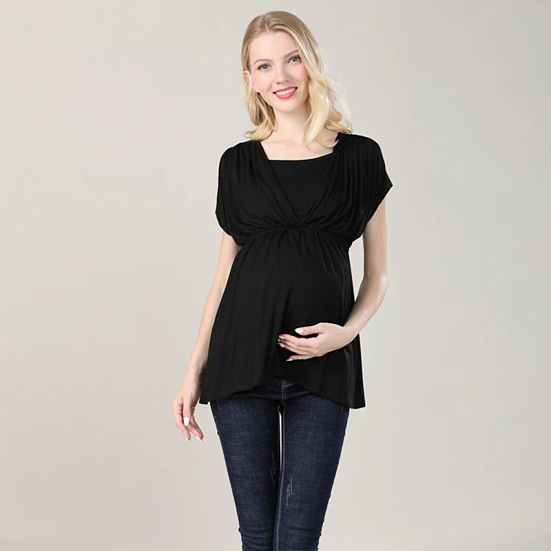 Summer Nursing T-shirt Maternity Clothes Lactation Top Breastfeeding Tee for Postpartum Women Soft Stretchy Pregnancy Clothes