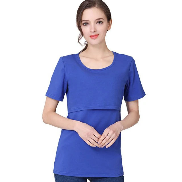 Big Size Maternity Nursing T-shirt Short Sleeve Cotton Breastfeeding Blouse Postpartum Lactation Comfortable Top for Women