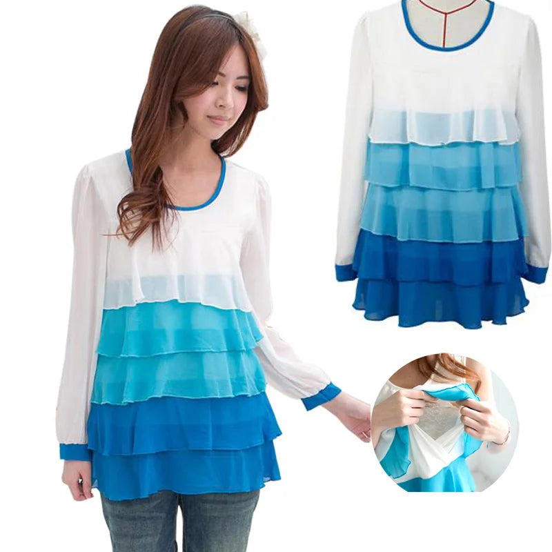 2025 Maternity Clothes Fashion Chiffon Long Sleeve Nursing Top Breastfeeding T-shirt For Pregnant Women Spring and Autumn