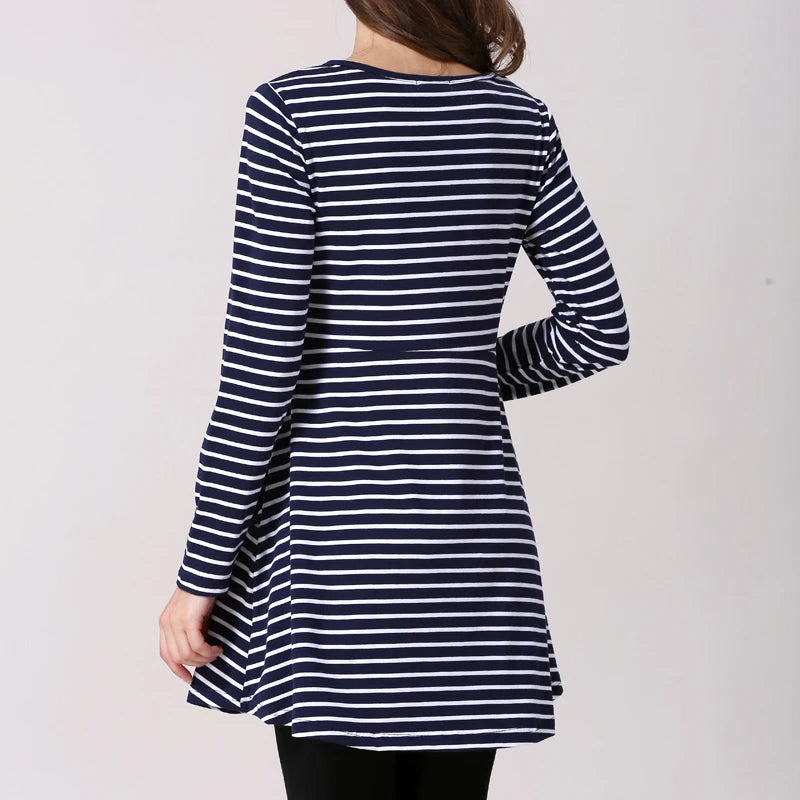 Maternity Nursing Tunic Top Long Sleeve Hidden Lift Nursing Opening A-Line Loose Fit Shirt With Pockets Breastfeeding Clothes