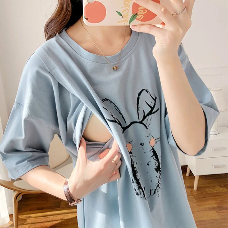1PC Long Sleeve Nursing T-shirt Fashion Letters Print Maternity Lactation Clothes Postpartum Woman Breastfeeding Top and Tees