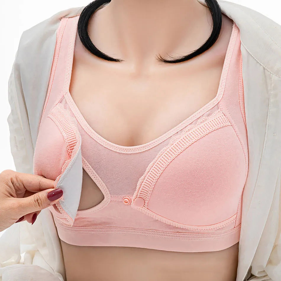 Traceless Maternity Bra Pregnant Women Comfortable And Breathable Cotton Front Open Button Breastfeeding Bra Large Size Bralette