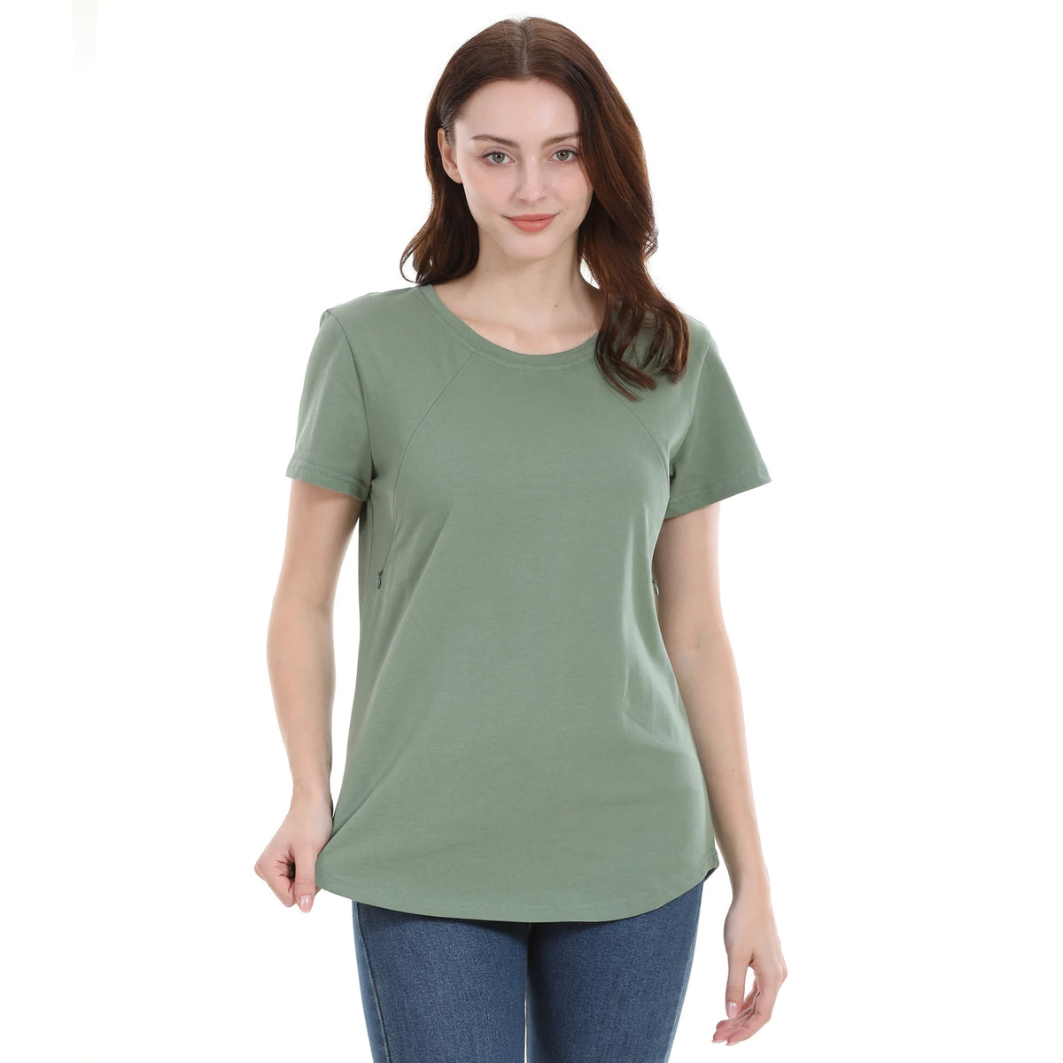 New Women Maternel T Shirt Short Sleeve Stretch Cotton Tops Zipper Breastfeeding Loose Pregnant Clothes Big Size