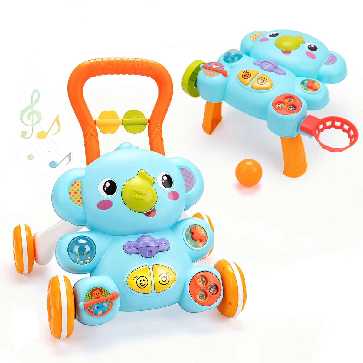 Cartoon Baby Push Walker Toy with Drawing Board Music Multifunction Activity Infant Learning Walk for 6-15 Months Toddler Walker