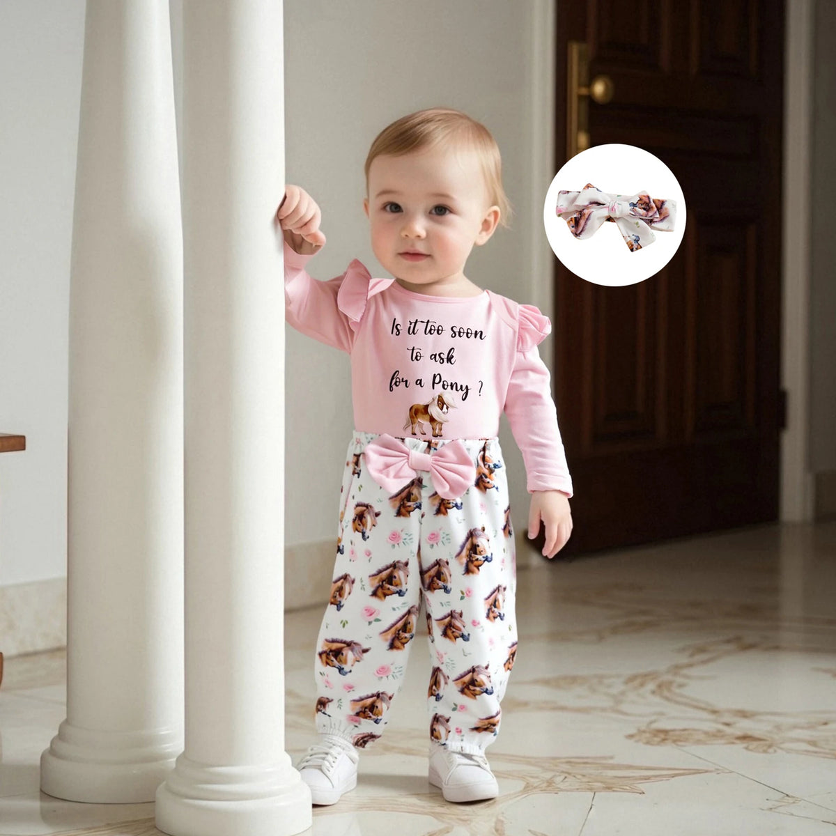 Western Baby Girl Fall Outfit Long Sleeve New Cowgirl in Town Romper Horse/Boots Print Pants Newborn Cowgirl Clothes