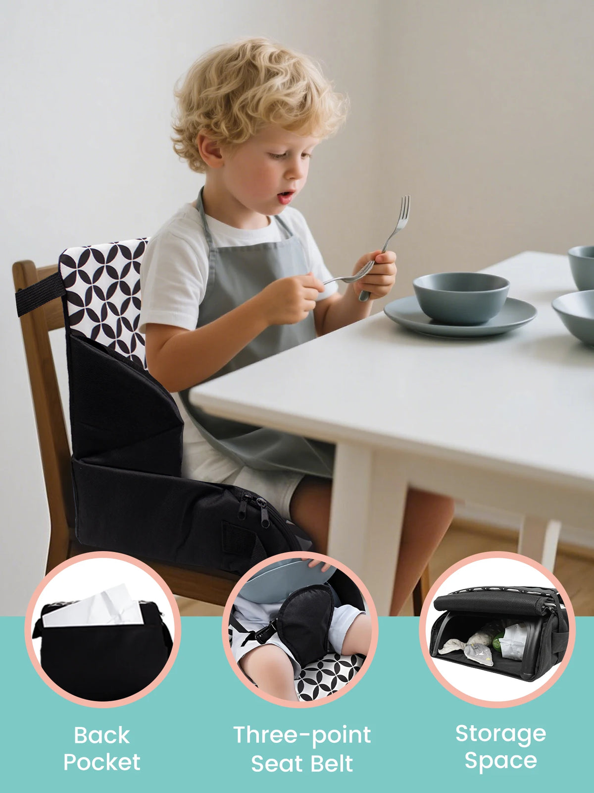 Universal Portable Baby Booster Seat for Dining Room & Travel - Foldable Space-Saving Chair with Washable Straps & Safety Buckle