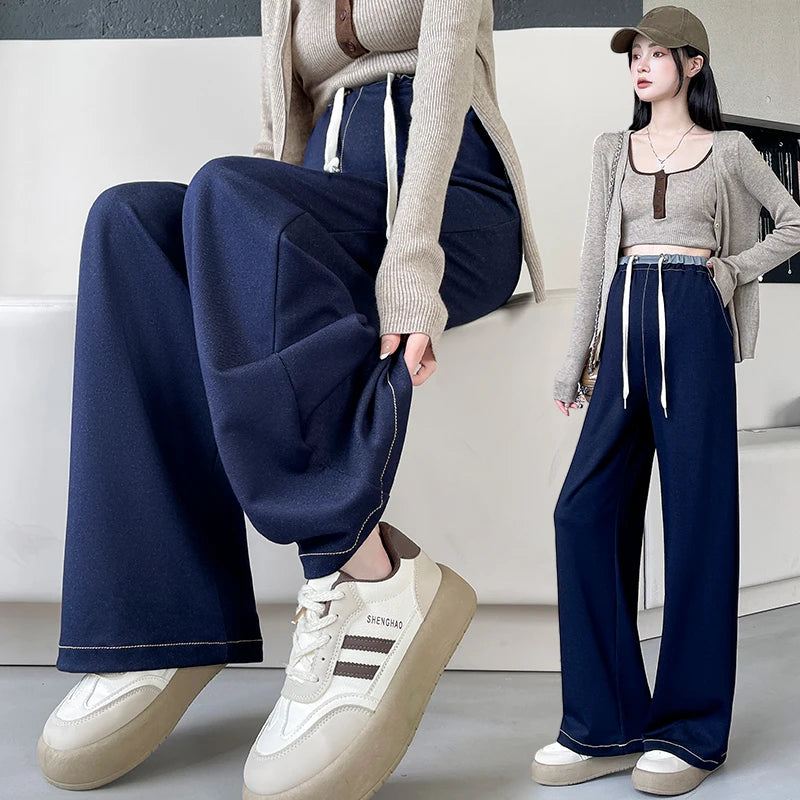 Autumn and Winter Pregnant Women's Belly Pants Fashion Loose Straight Leg Korean Style High Waist Maternity Jeans Denim Trousers