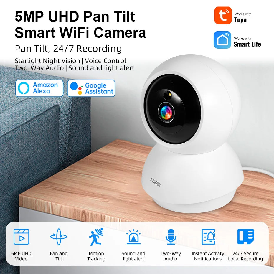 FUERS 4K 8MP WiFi IP Camera With Adjustable Bracket Tuya Smart Home Security Wireless Surveillance Camera Baby Monitor Mini Cam