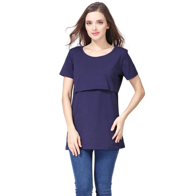 Big Size Maternity Nursing T-shirt Short Sleeve Cotton Breastfeeding Blouse Postpartum Lactation Comfortable Top for Women