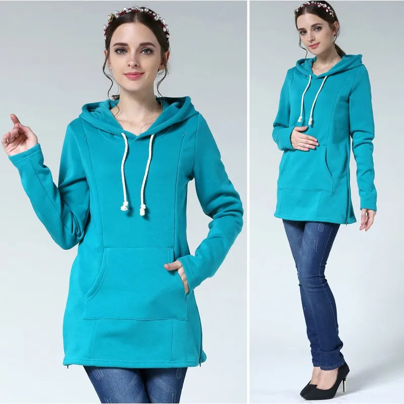 Autumn Winter Nursing Hoodies Maternity Clothes Breastfeeding Clothes Sweatshirts for Pregnant Women Long Sleeve Postpartum Tops