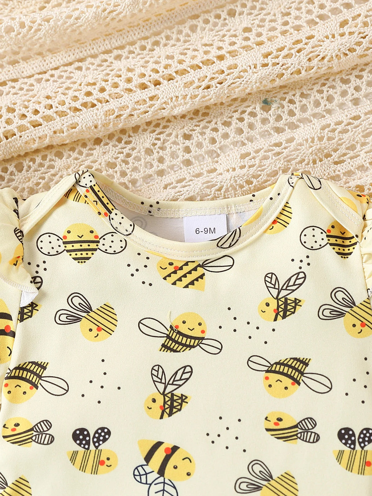 Baby Girl 2-Piece Set Cute Little Bee Full Print Round Neck Short-Sleeved Jumpsuit with Suspender Skirt Casual Summer Outfit