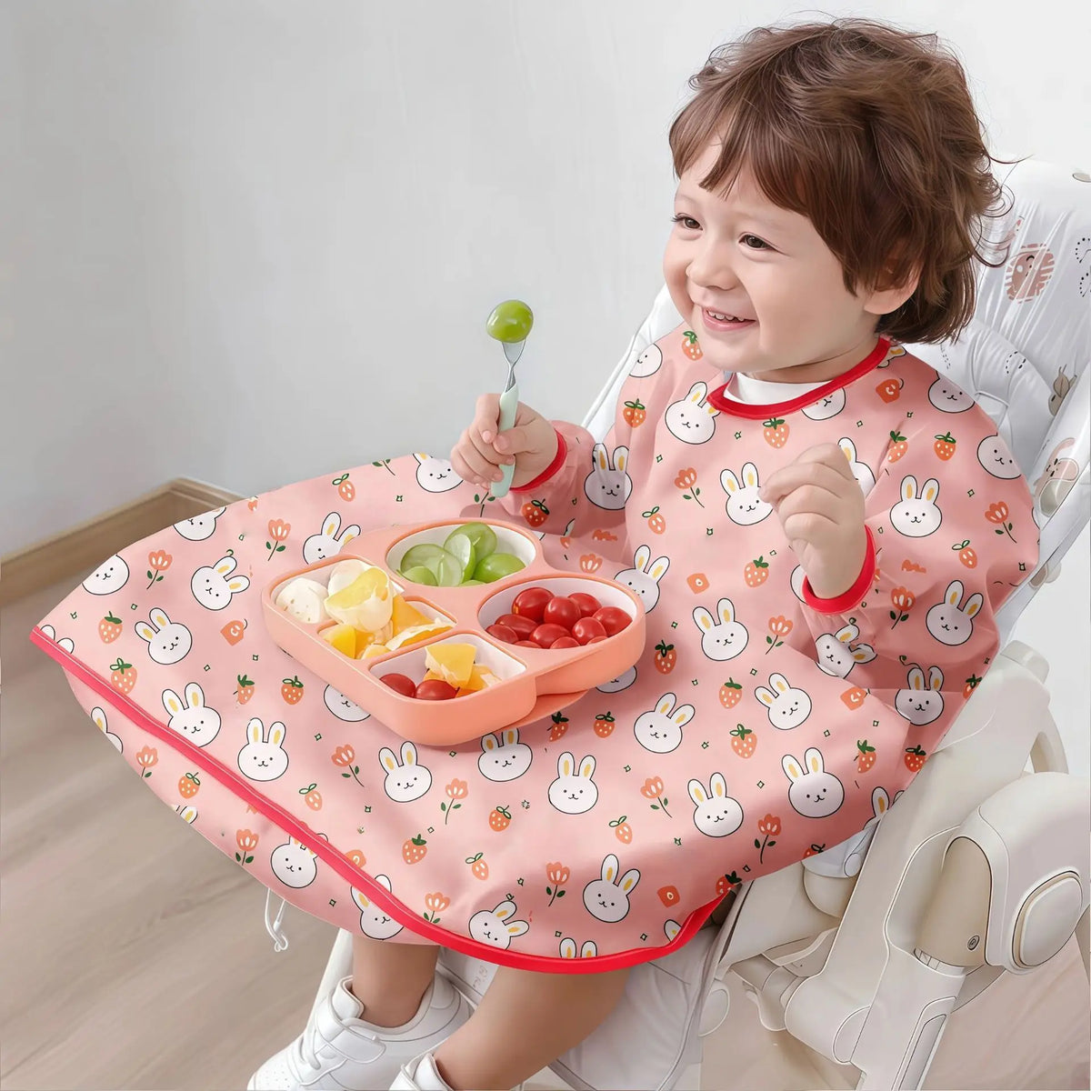 Waterproof Coverall Baby Feeding Bibs for 6 Month To 5 Years Old Toddler Long Sleeve Weaning Bib Attaches To Highchair and Table