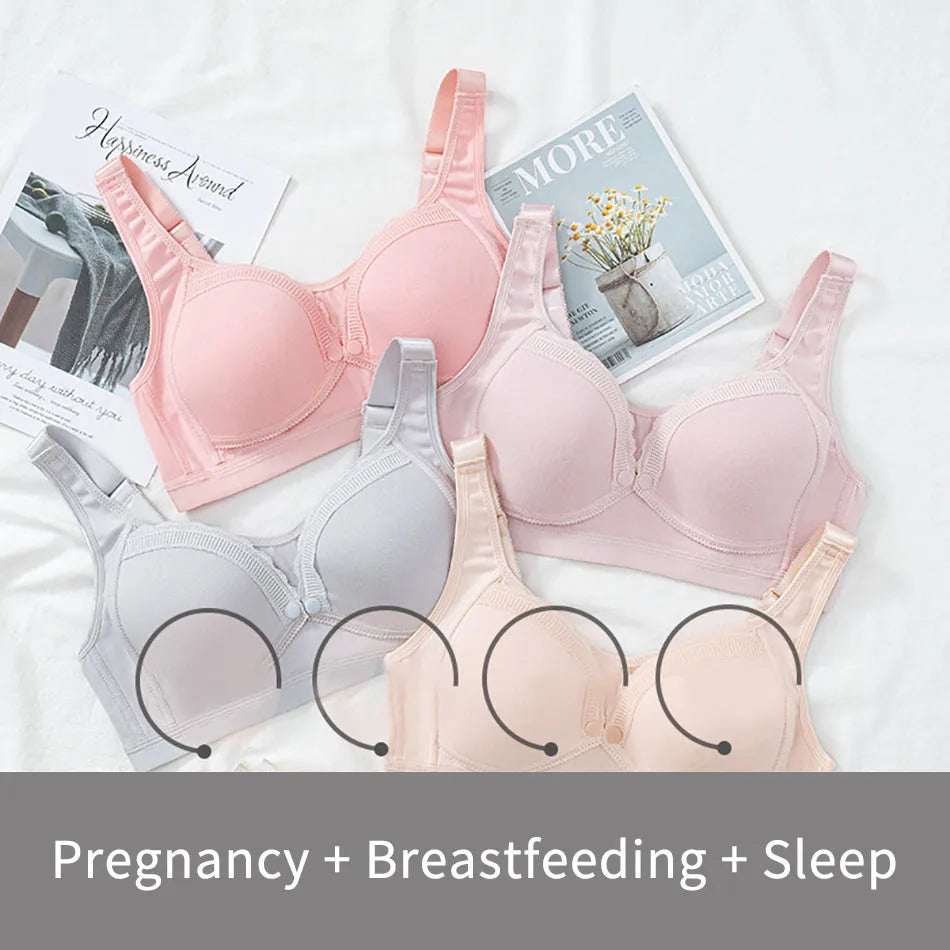 Traceless Maternity Bra Pregnant Women Comfortable And Breathable Cotton Front Open Button Breastfeeding Bra Large Size Bralette