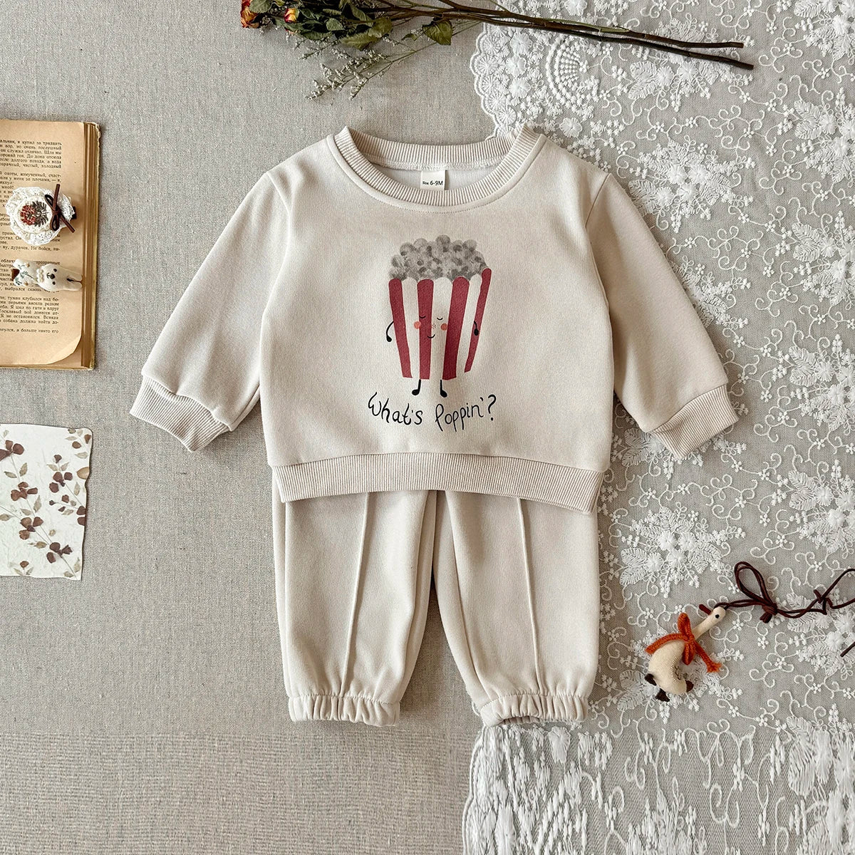 Toddler Boy Outfits Popcorn Print Long Sleeve Sweatshirt Elastic Waistband Pants Set Cotton Spring Fall Clothes Newborn Baby Set
