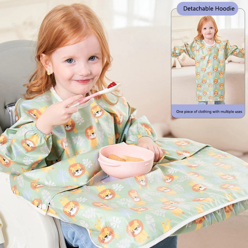 Waterproof Coverall Baby Feeding Bibs for 6 Month To 5 Years Old Toddler Long Sleeve Weaning Bib Attaches To Highchair and Table
