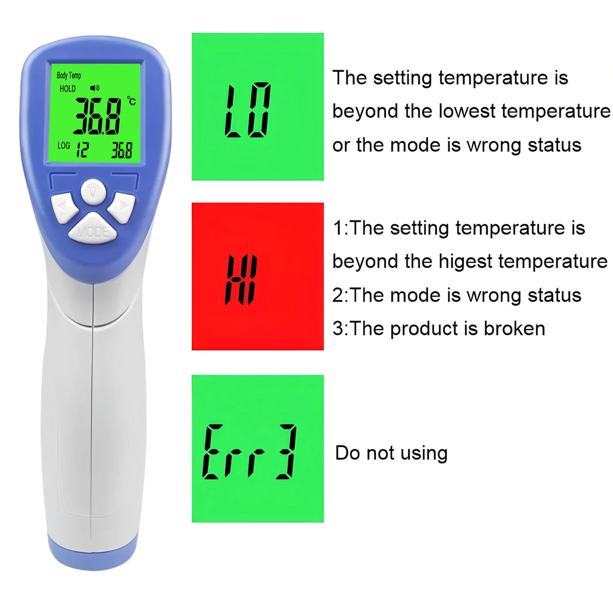Infant Adult 2-in-1 Infrared Thermometer Non-contact Forehead Ear Digital Fever Check Thermometer for Home