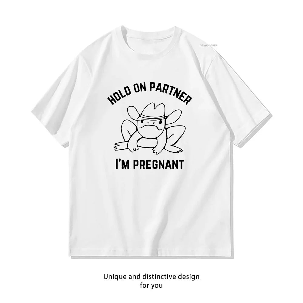 Western Frog Funny Pregnancy Announcement First Time Mom Gift T-shirt Woman Man Summer Cotton Graphic T Shirts Adult tops