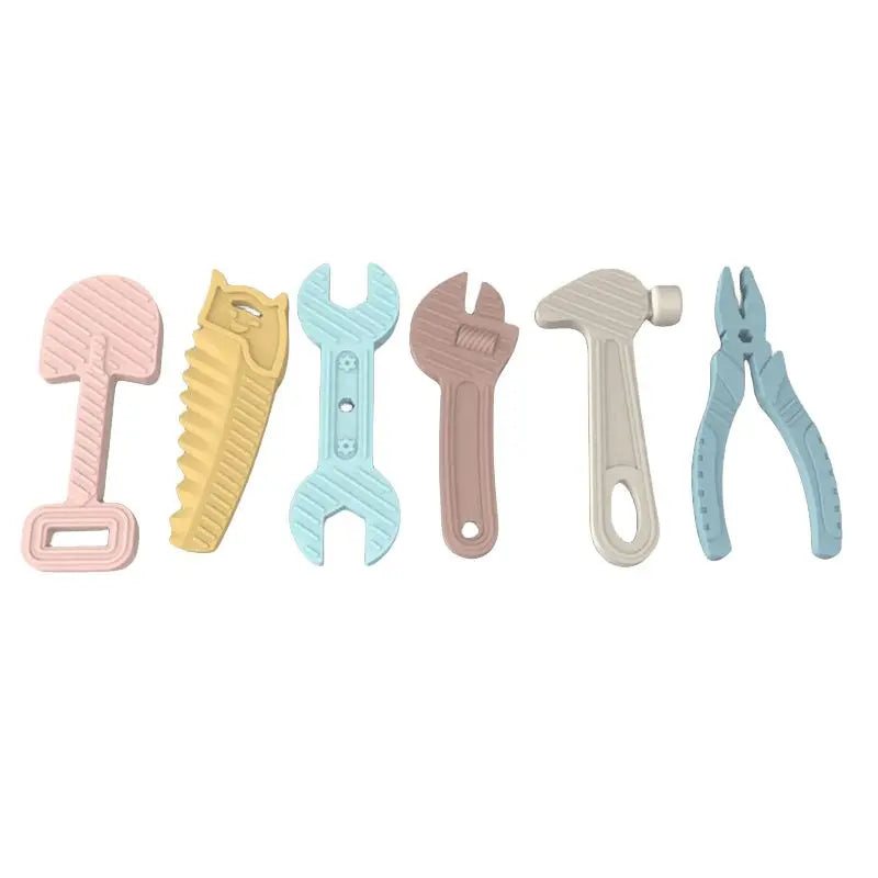6pcs Hammer Spanner Pliers Tool Teether Boilable Soft Silicone Baby Biting Gum Music Teething Stick Anti-Eating Hand