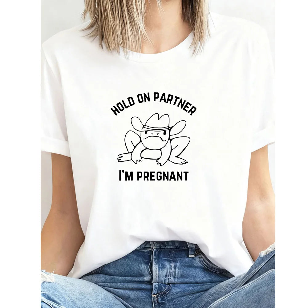 Western Frog Funny Pregnancy Announcement First Time Mom Gift T-shirt Woman Man Summer Cotton Graphic T Shirts Adult tops