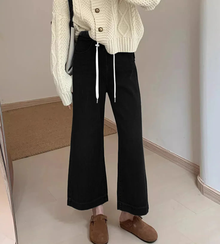Autumn and Winter Pregnant Women's Belly Pants Fashion Loose Straight Leg Korean Style High Waist Maternity Jeans Denim Trousers