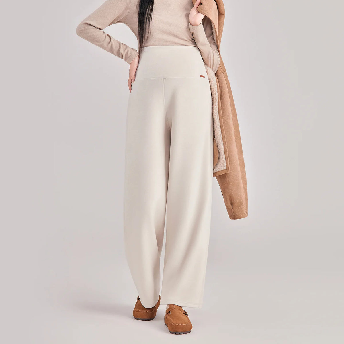 Maternity Pants Loose Soft Skin Friendly Thickened Polyester Belly Support Autumn Winter Comfortable Casual Drape Trousers