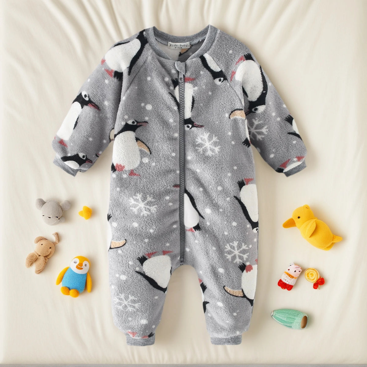 Cozy Winter Baby Rompers Lovely Penguin Fleece Animals Infants Jumpsuits Casaul Warm Clothing