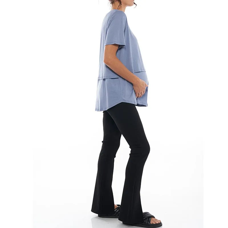 Summer Plus Size Maternity Breastfeeding Tops Short Sleeve Lactation T-Shirt Zip Nursing Tees for Pregnant Women