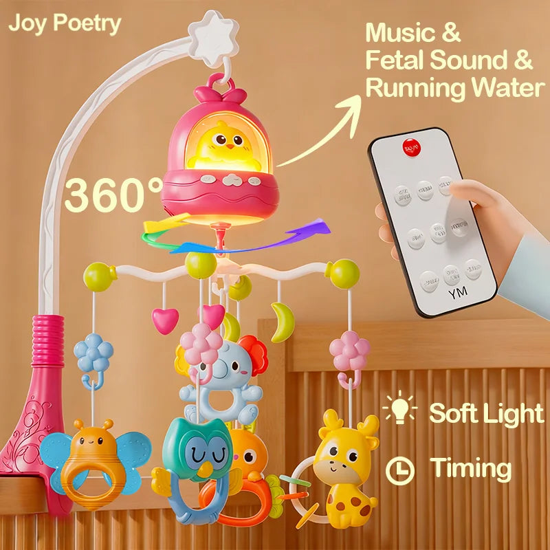 360° Bird Musical Remote Control Baby Crib Mobile Rotating Soft Light Bed Bell Toy Timing Hanging Infant Newborn Bedside Gift