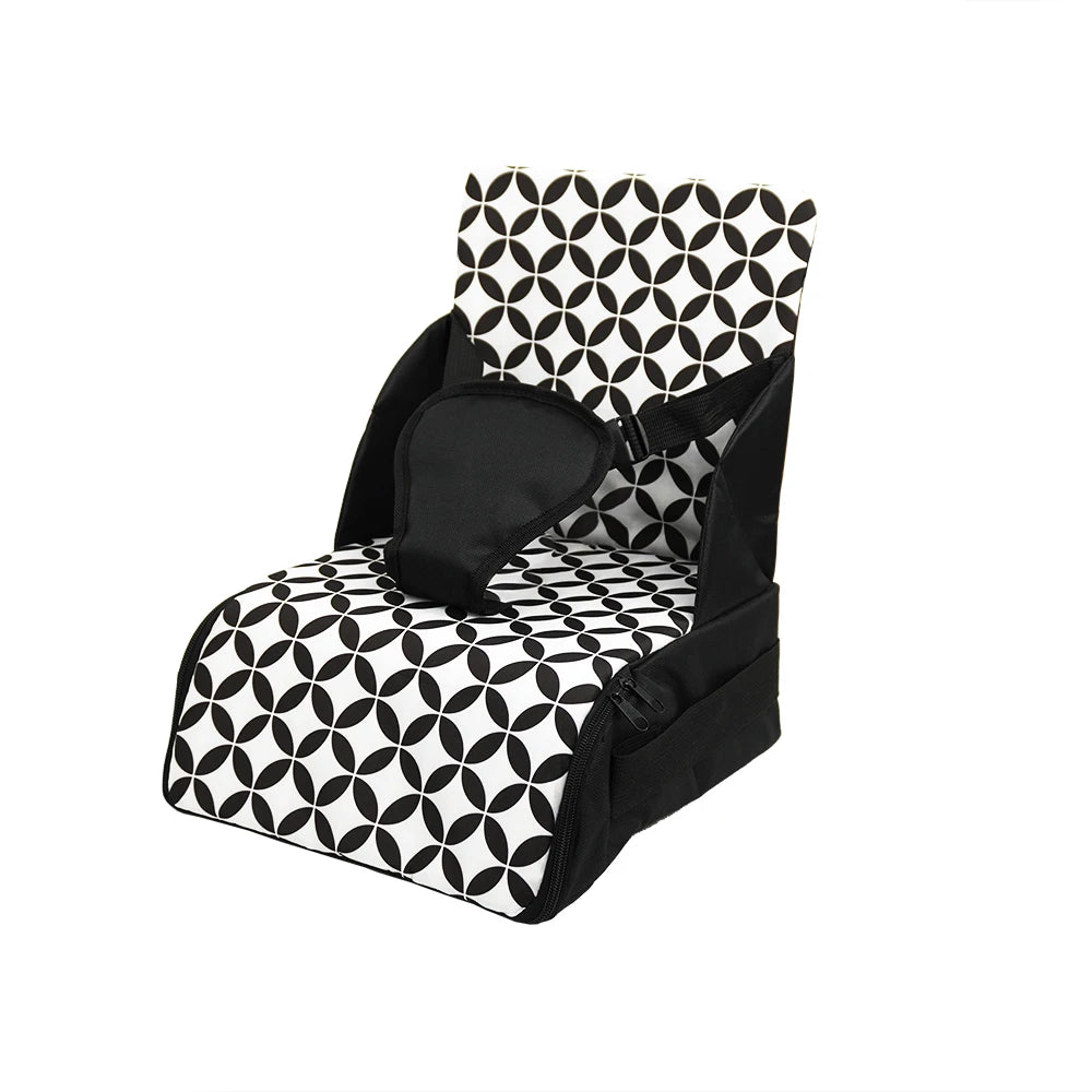 Universal Portable Baby Booster Seat for Dining Room & Travel - Foldable Space-Saving Chair with Washable Straps & Safety Buckle