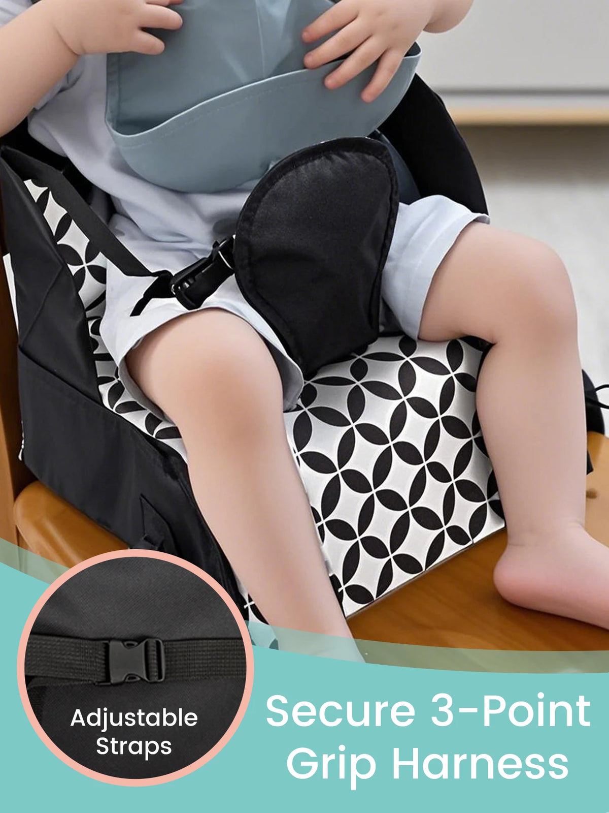 Universal Portable Baby Booster Seat for Dining Room & Travel - Foldable Space-Saving Chair with Washable Straps & Safety Buckle