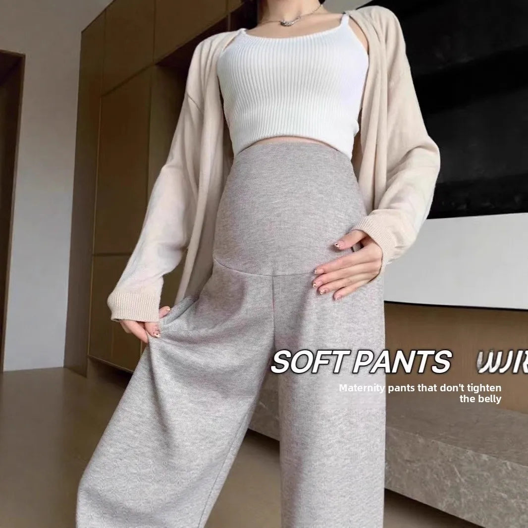 2025 Autumn Winter Maternity Pants Wide leg Loose Straight Elastic Waist Belly Long Trousers for Pregnant Women Youth Pregnancy