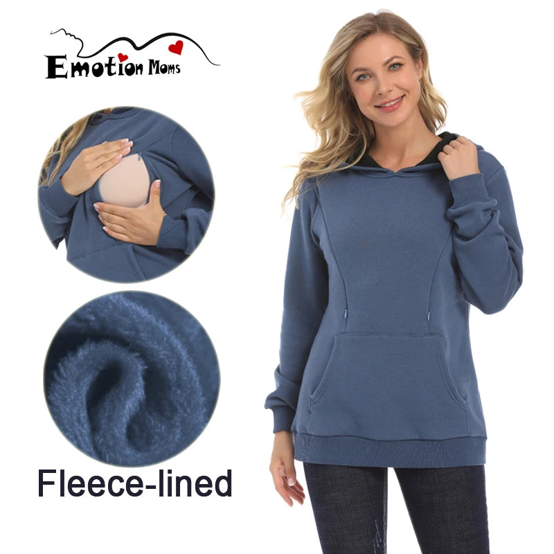 Maternity Hoodied Sweater Winter Thermal Fabric Long Sleeve Breastfeeding Jumpers Nursing Wear Lactation Clothes