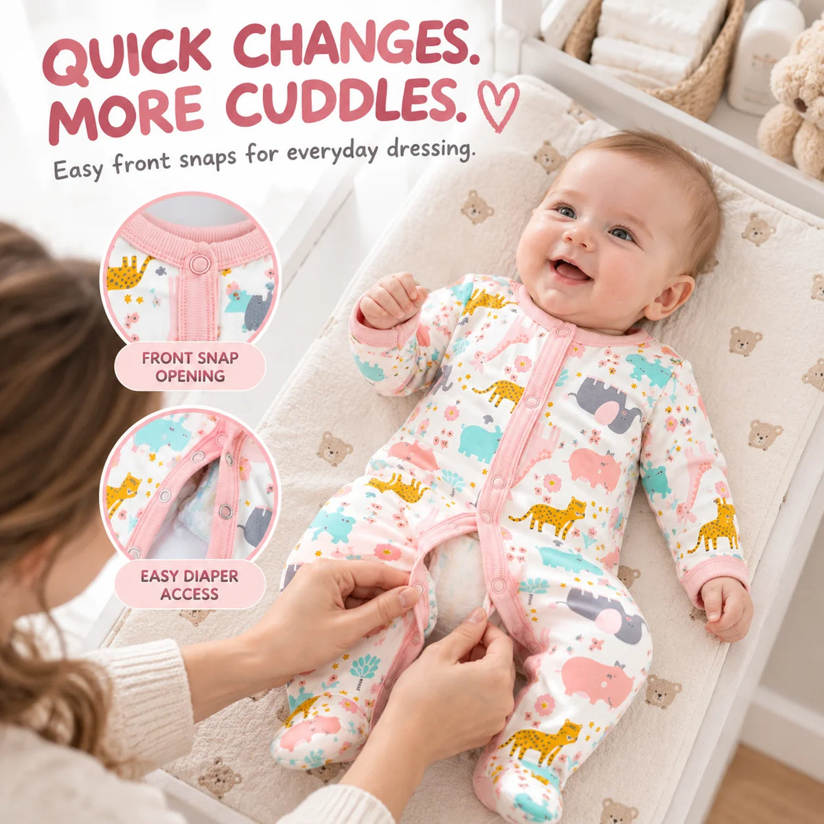3Pcs Baby Girl Rompers Long Sleeve Footed Jumpsuits Newborn Infant Clothes Floral Elephant Animal Print Bodysuits 0-6M