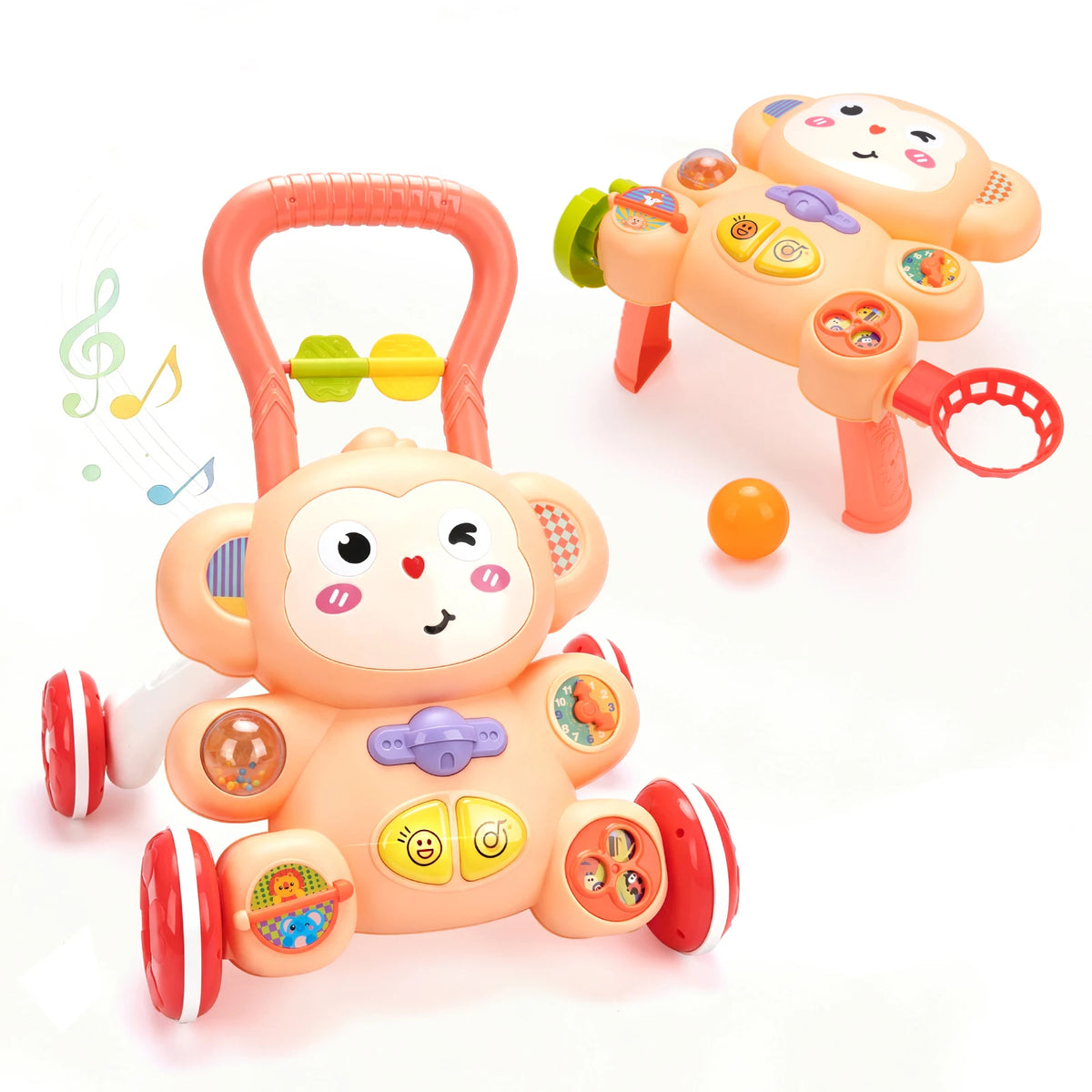 Cartoon Baby Push Walker Toy with Drawing Board Music Multifunction Activity Infant Learning Walk for 6-15 Months Toddler Walker