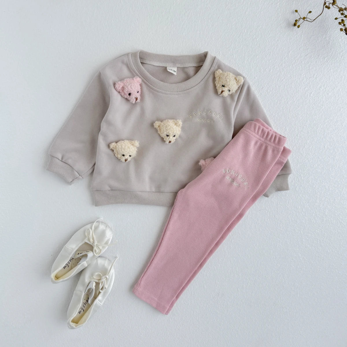 2Pcs Baby Boys Girls Clothes Top Pants Long Sleeve Tracksuit Handmade Cartoon Bear Kids Sets Children Clothing Toddler Outfit