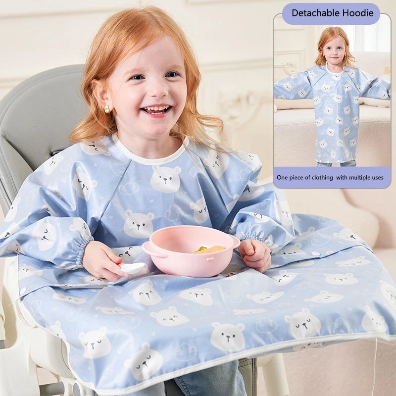 Waterproof Coverall Baby Feeding Bibs for 6 Month To 5 Years Old Toddler Long Sleeve Weaning Bib Attaches To Highchair and Table