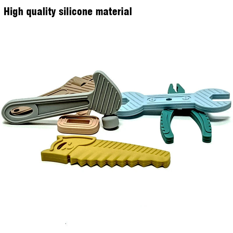 6pcs Hammer Spanner Pliers Tool Teether Boilable Soft Silicone Baby Biting Gum Music Teething Stick Anti-Eating Hand