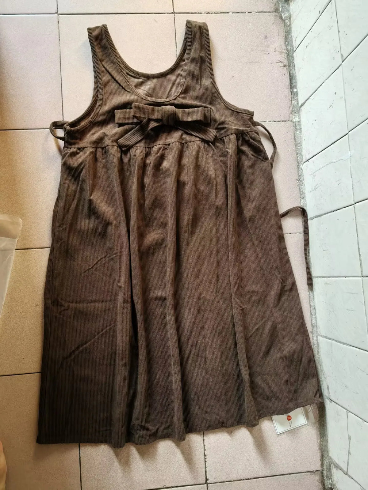 Autumn and Winter Maternity Sundress with Bowknot Sweet Pregnant Woman Corduroy Tank Dress Plus Size Sleeveless Pregnancy Dress