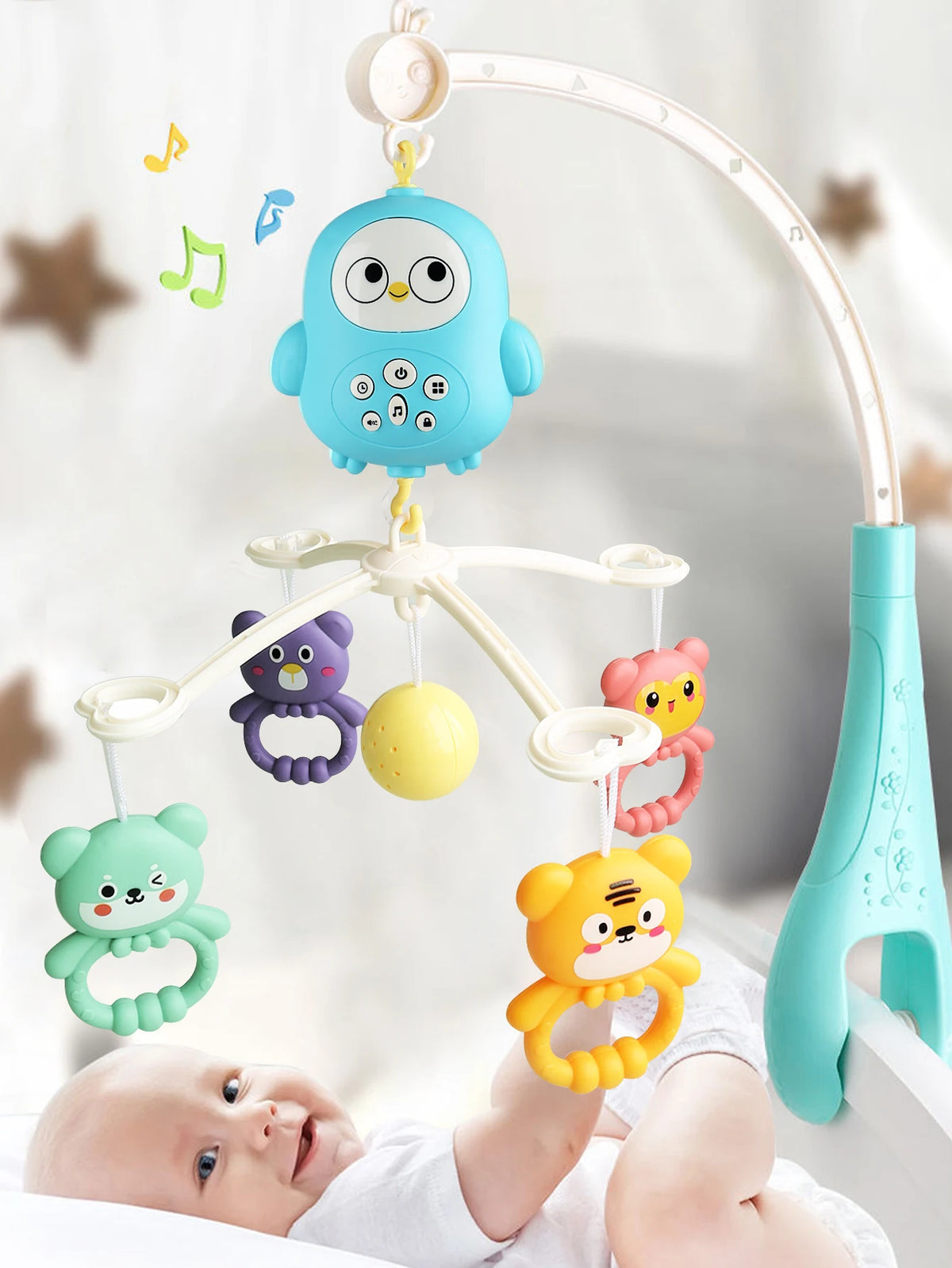 Baby Music Rotating Bed Bell Toy Cute Owl Shape Modern Baby Hanging Rattle Music Bedside Bell Toy Holiday Gift
