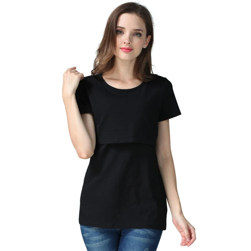 Big Size Maternity Nursing T-shirt Short Sleeve Cotton Breastfeeding Blouse Postpartum Lactation Comfortable Top for Women