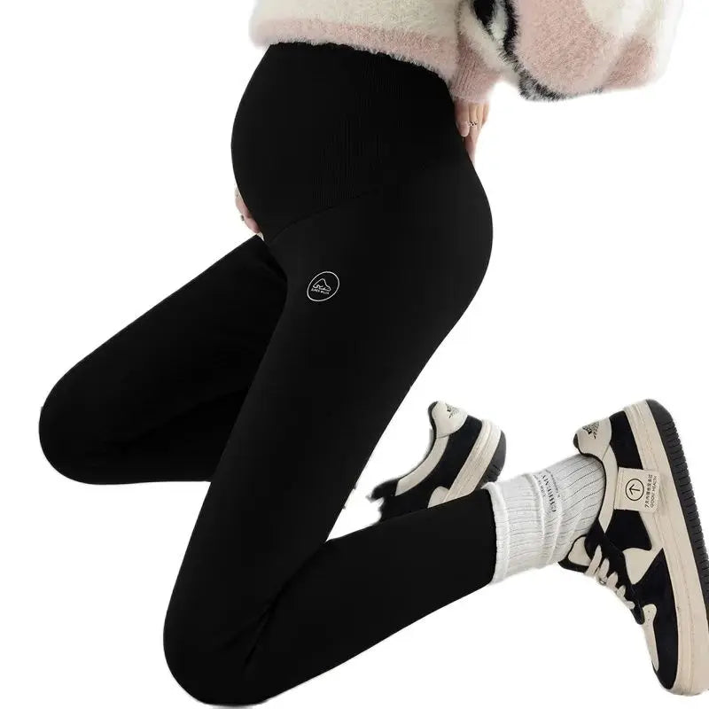 Winter Maternity Belly Pants with Pink Fleece Stretched High Waist Pregnant Woman Yoga Leggings Long Skinny Pregnancy Trousers