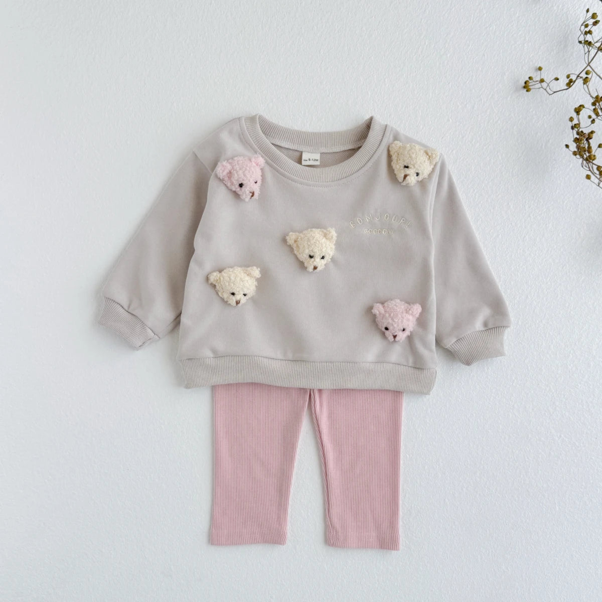 2Pcs Baby Boys Girls Clothes Top Pants Long Sleeve Tracksuit Handmade Cartoon Bear Kids Sets Children Clothing Toddler Outfit